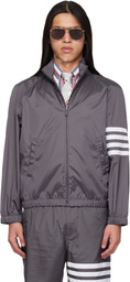 Thom Browne Gray Shiny Ripstop Raglan 4-Bar Track Jacket