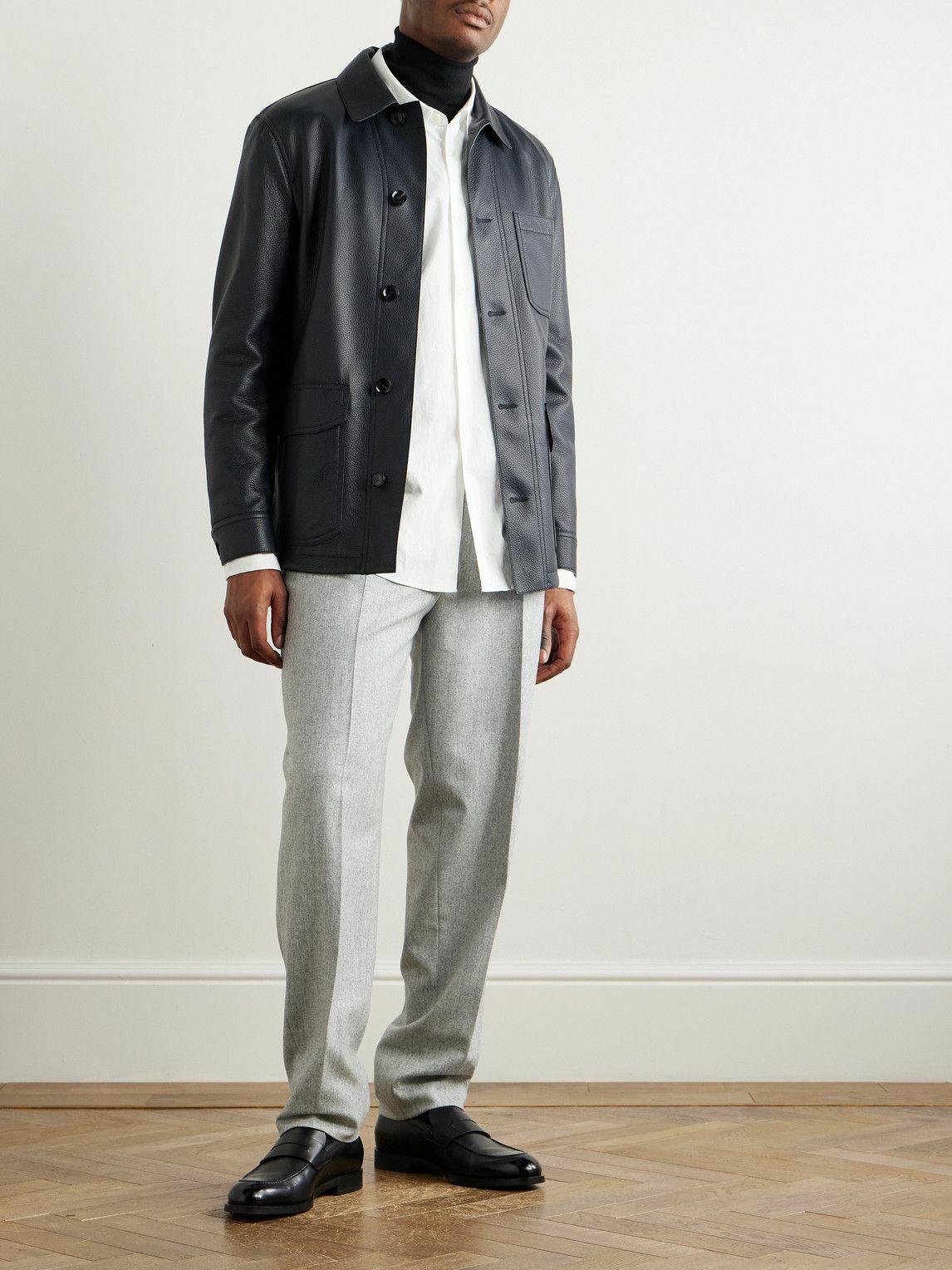 Brioni - Padded Leather Jacket - Blue