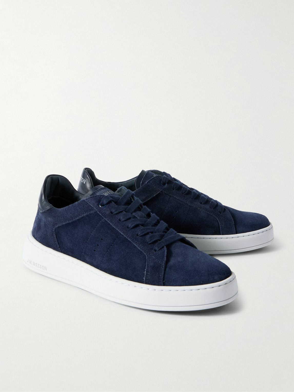 J.M. Weston - On Time Leather-Trimmed Suede Sneakers - Blue
