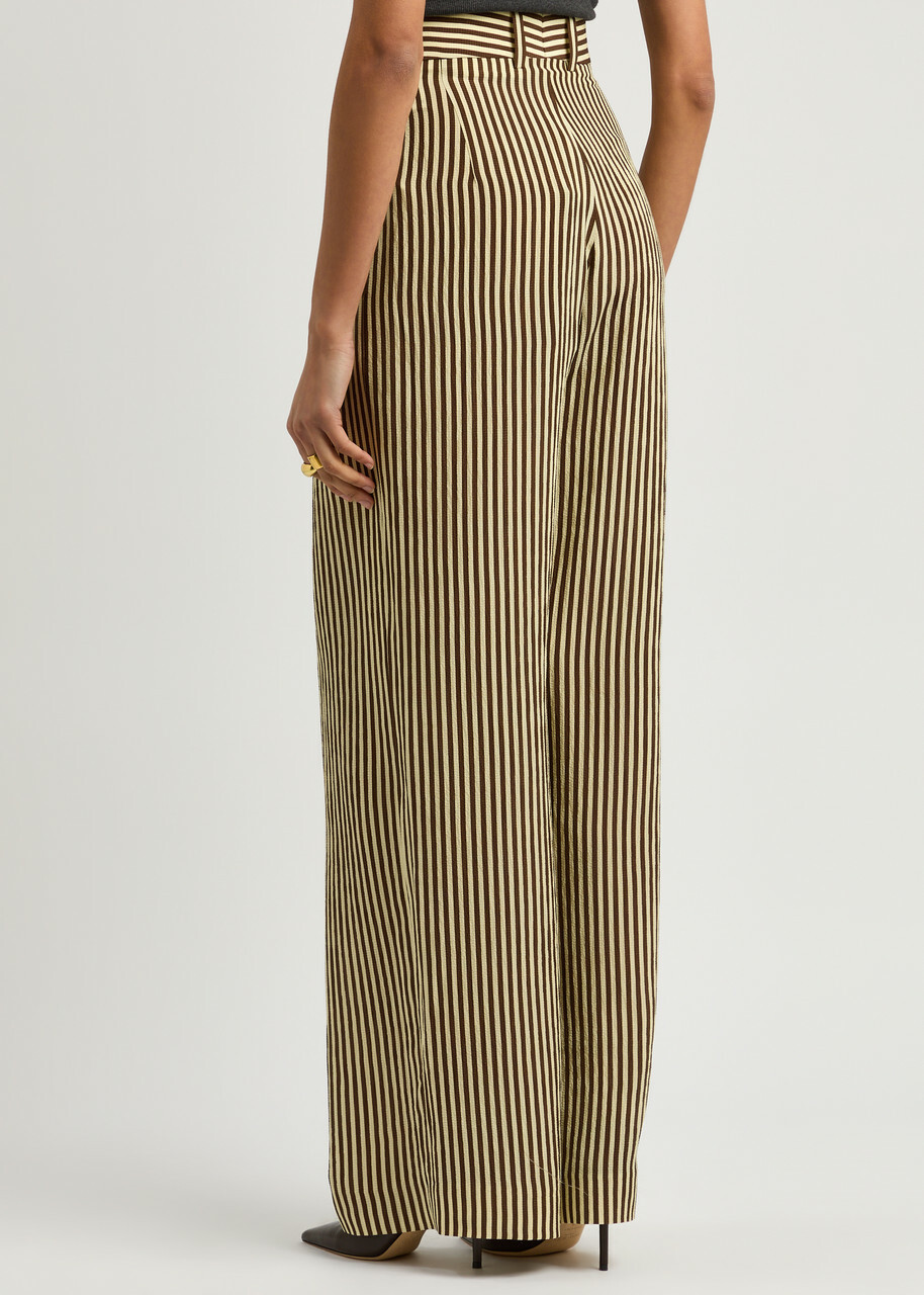 Petar Petrov Striped Wide-leg Seersucker Silk Trousers Brown