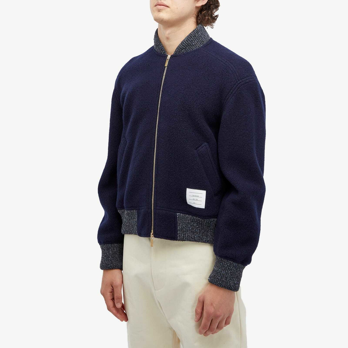 Thom Browne Men's Wool Fleece Bomber Jacket in Navy