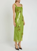 Huishan Zhang Marilyn Floral-embellished Sequin Gown Lime