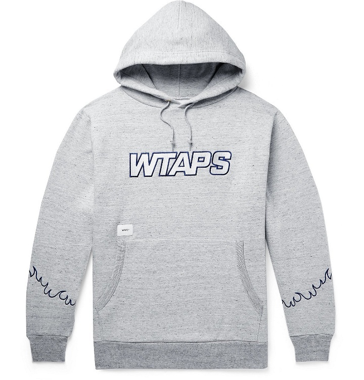 Photo: WTAPS - Drifters Embroidered Mélange Fleece-Back Cotton-Blend Jersey Hoodie - Gray