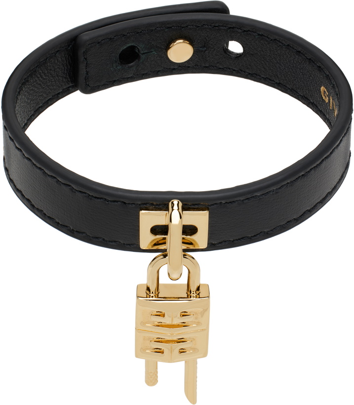 Photo: Givenchy Black & Gold Mini Lock Metal & Leather Bracelet