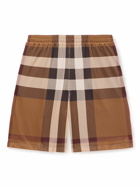 Burberry - Wide-Leg Checked Mesh Shorts - Brown