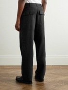 Monitaly - Fatigue Straight-Leg Linen and Cotton-Blend Trousers - Black