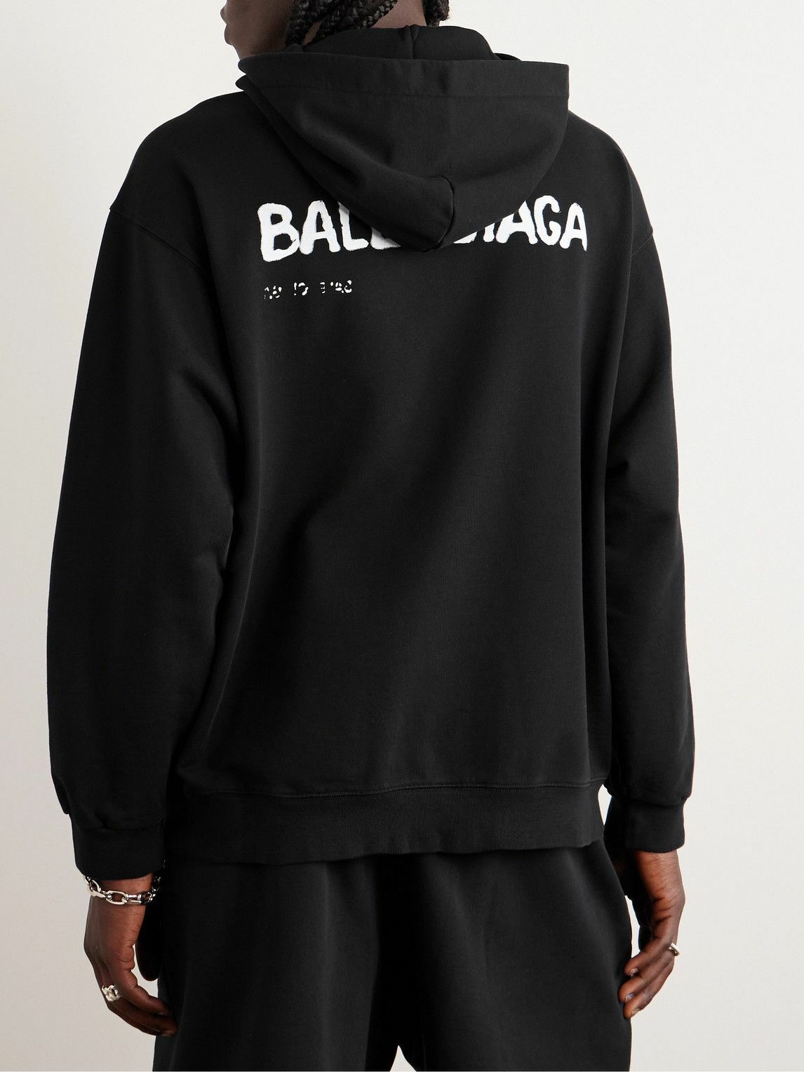 Balenciaga - Logo-Print Cotton-Jersey Hoodie - Black Balenciaga