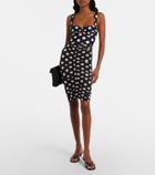 Montce Polka-dot ruched mesh midi skirt