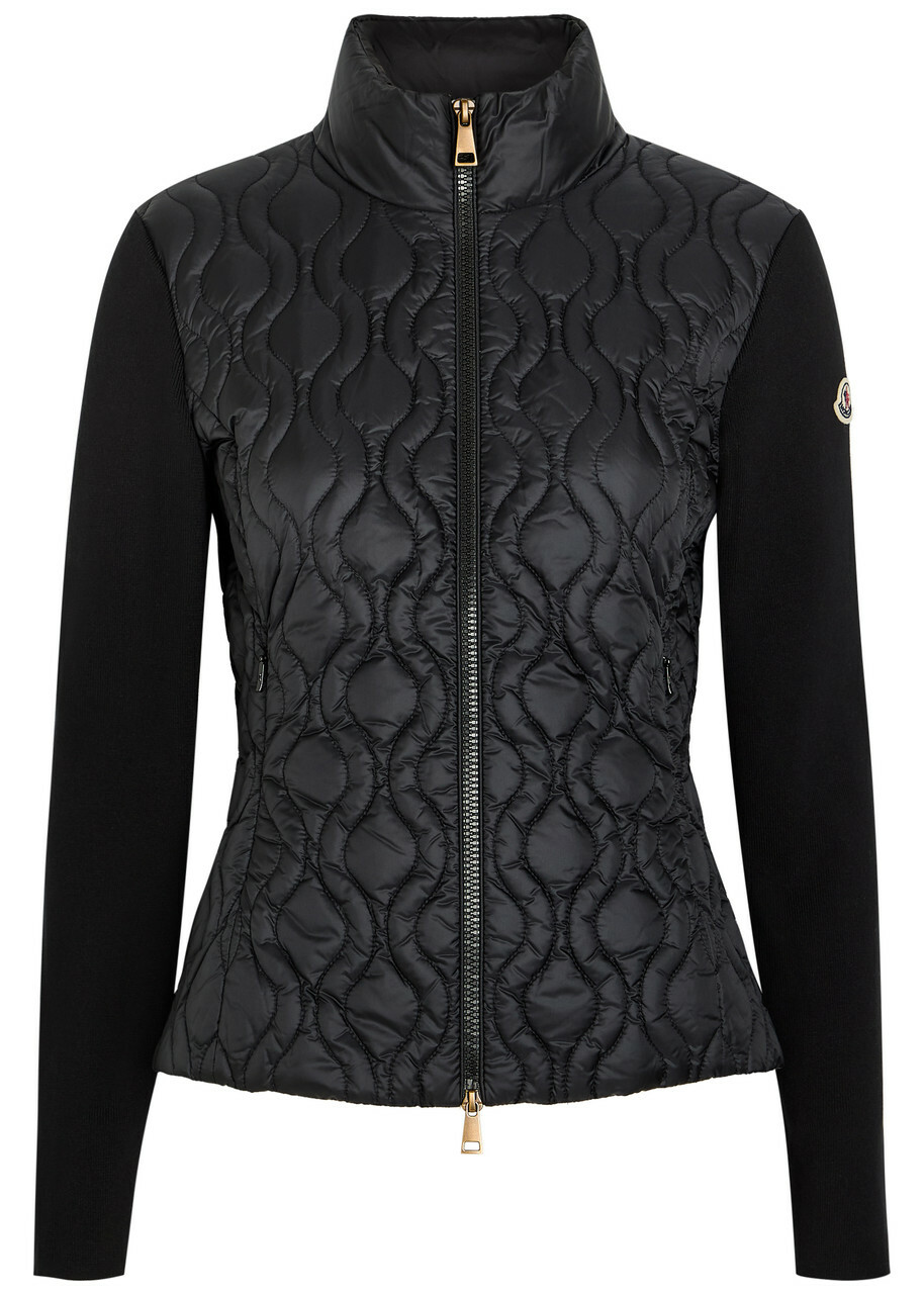 Moncler Quilted Cotton and Nylon Cardigan Black