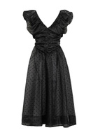 Ganni Polka-dot Ruched Organza Midi Dress Black