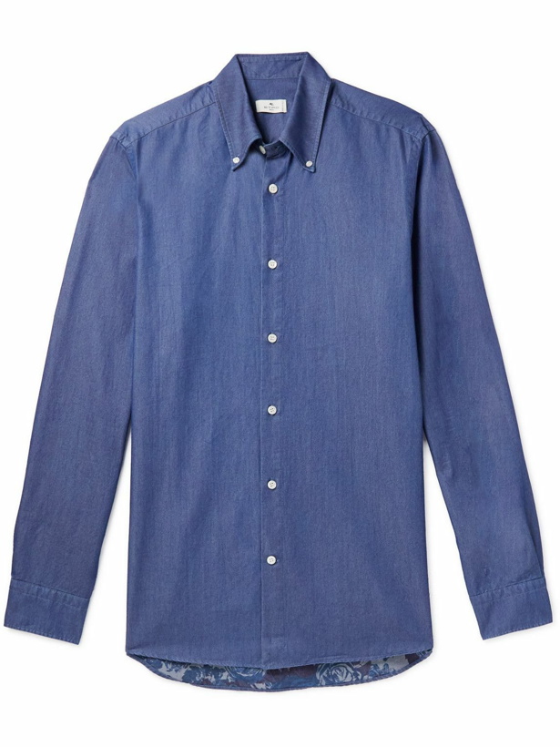 Photo: Etro - Button-Down Collar Cotton-Chambray Shirt - Blue