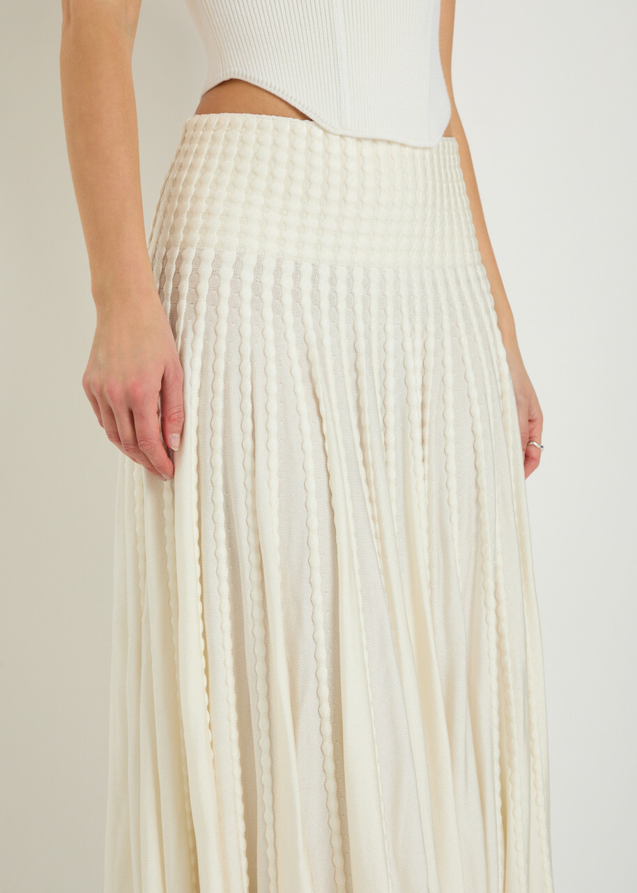 Alaïa Textured Knit Midi Skirt White