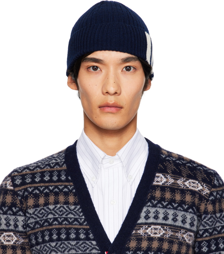 Photo: Thom Browne Navy Cashmere 4-Bar Cuff Beanie