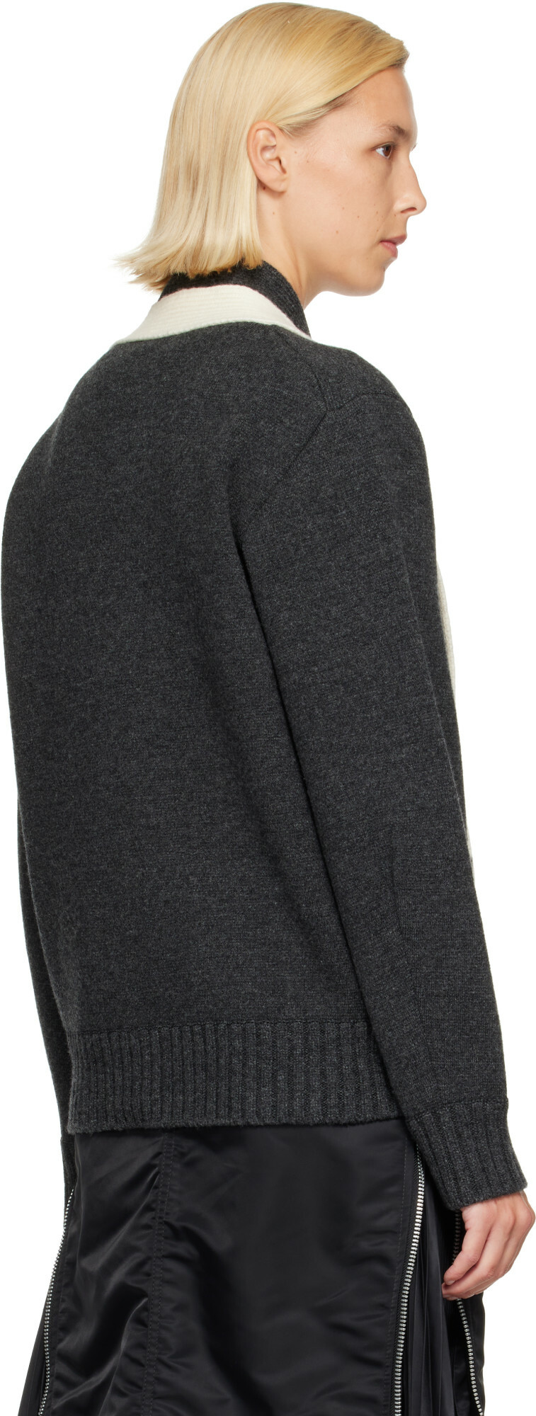 sacai Gray Wool Knit Cardigan