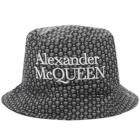 Alexander McQueen Men's Polka Dots Skulls Bucket Hat in Black/Medium Grey