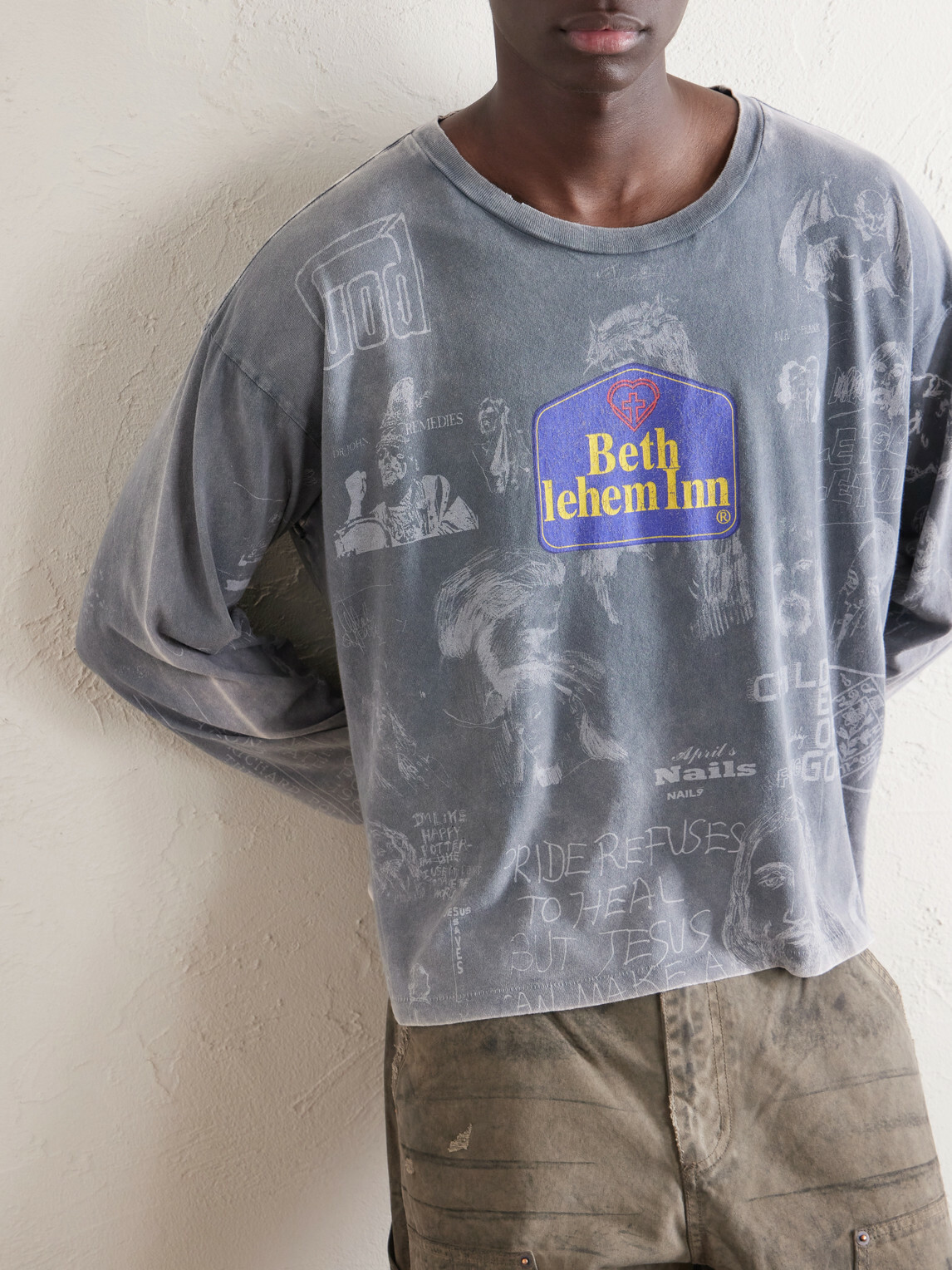 Paly Hollywood - Bethlehem Inn Distressed Printed Cotton-Jersey Shirt - Gray