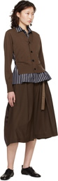 sacai Brown Poplin & Cotton Knit Cardigan