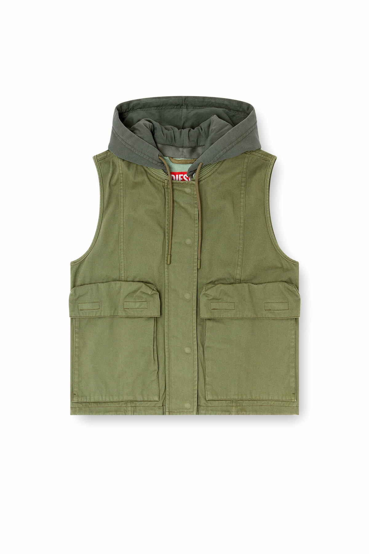 Diesel Hooded cargo vest in cotton twill - Jackets Womens in Green