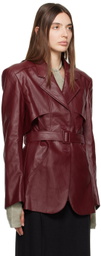 Kijun Burgundy Belted Faux-Leather Blazer