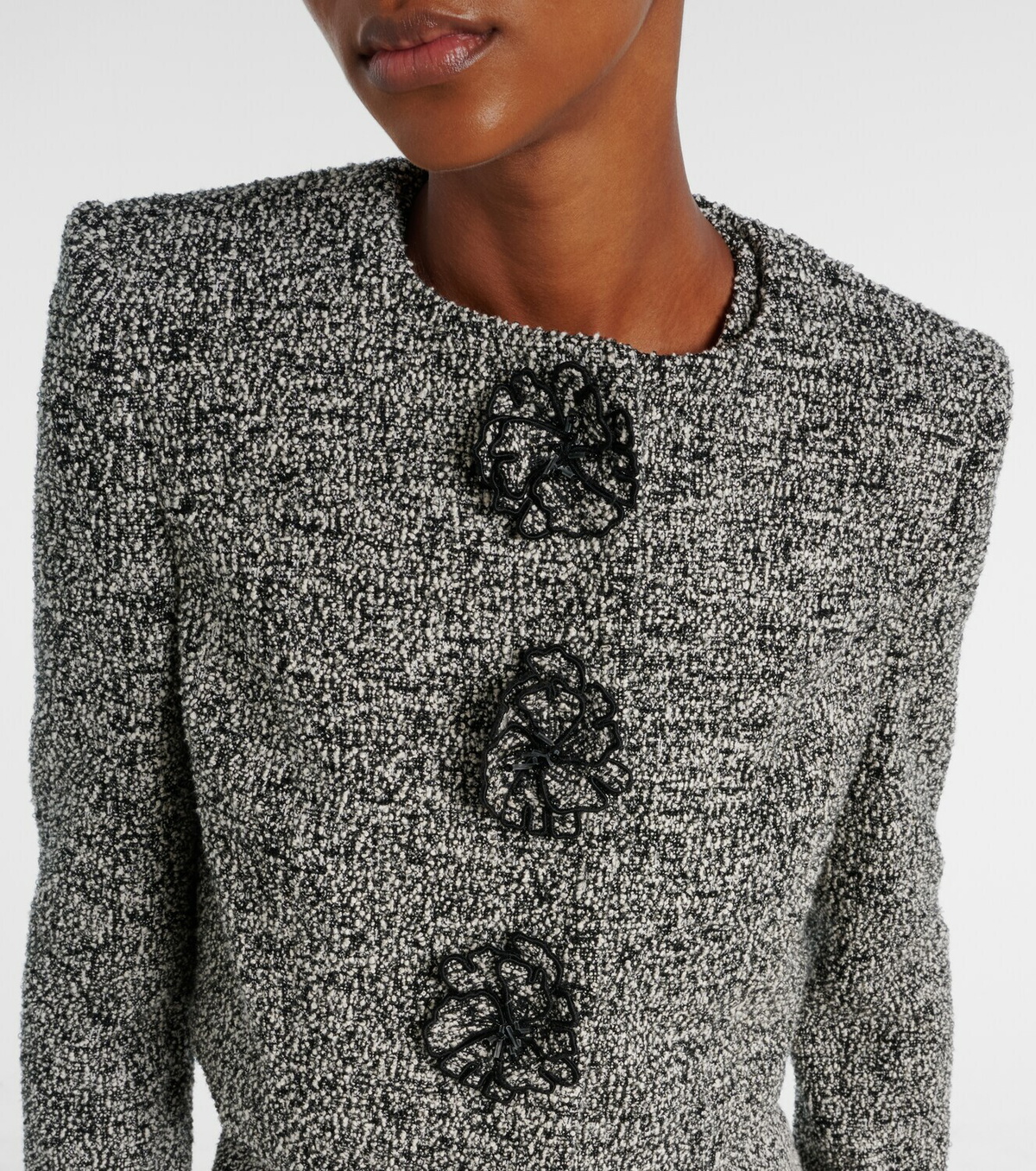 Oscar de la Renta Floral-appliqué cotton-blend tweed jacket