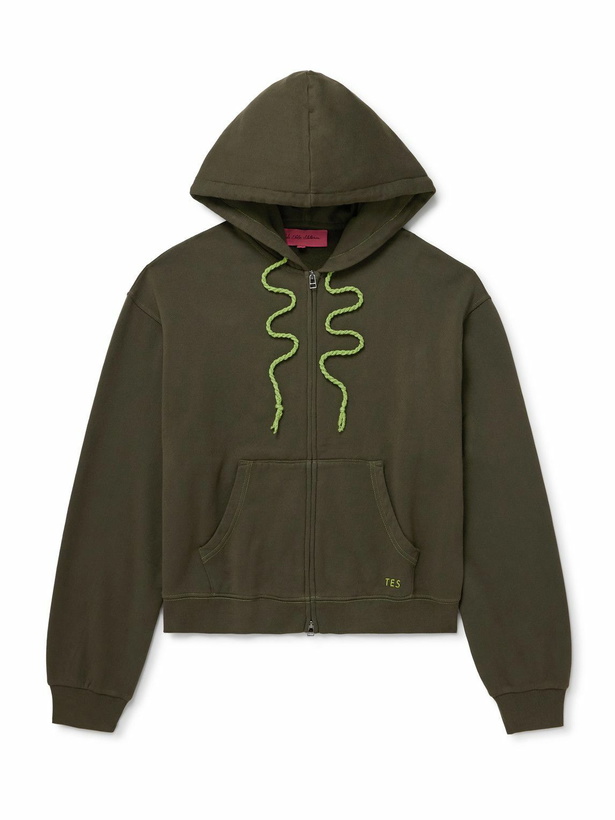 Photo: The Elder Statesman - Embroidered Cotton and Cashmere-Blend Jersey Zip-Up Hoodie - Green