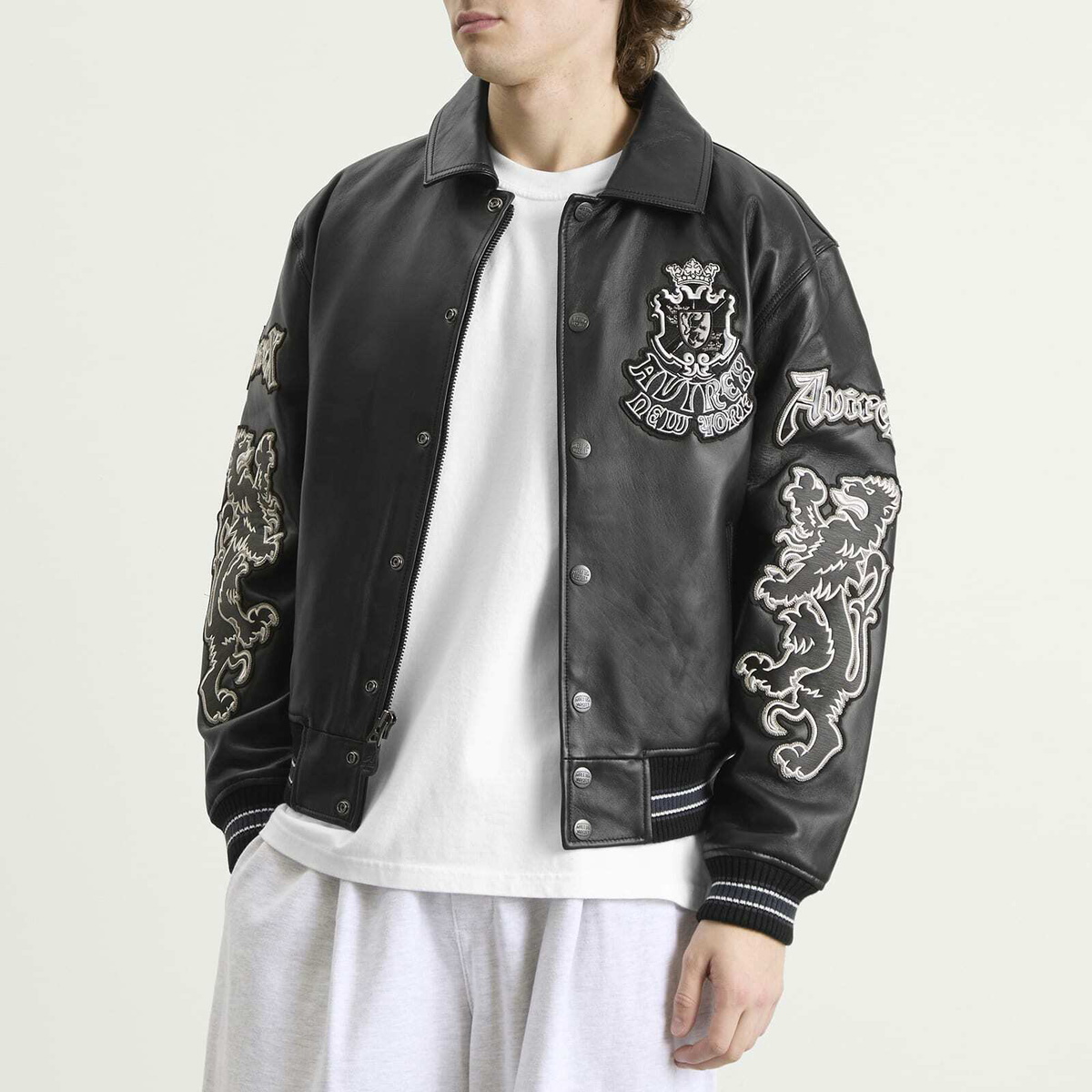 Avirex Men's Goth Varsity Leather Jacket in Black Avirex