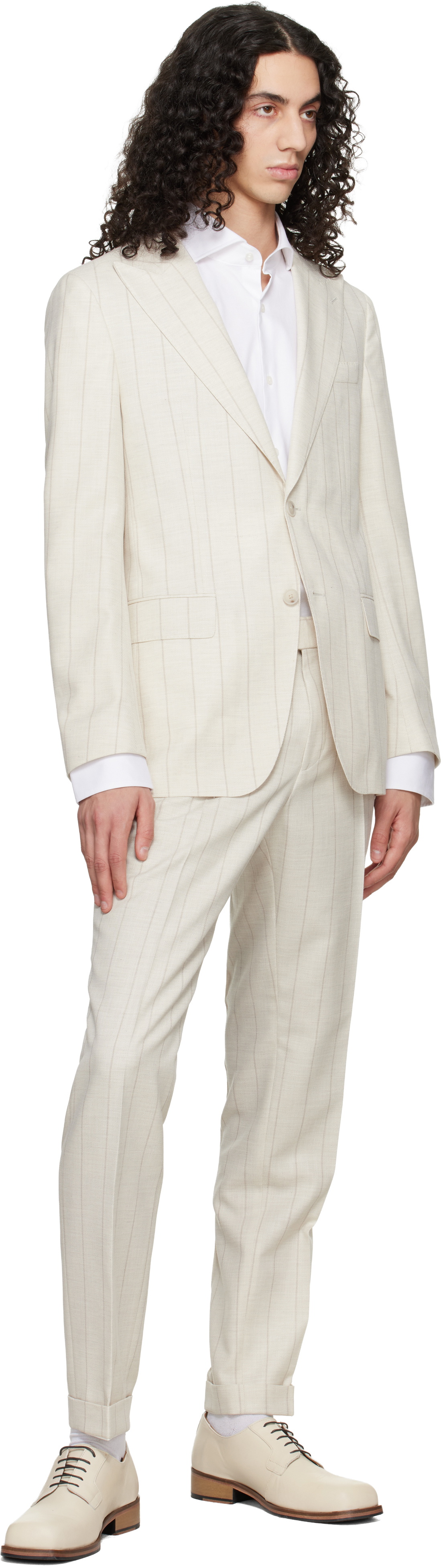BOSS Off-White Two-Piece Slim-Fit Cotton Wool Suit