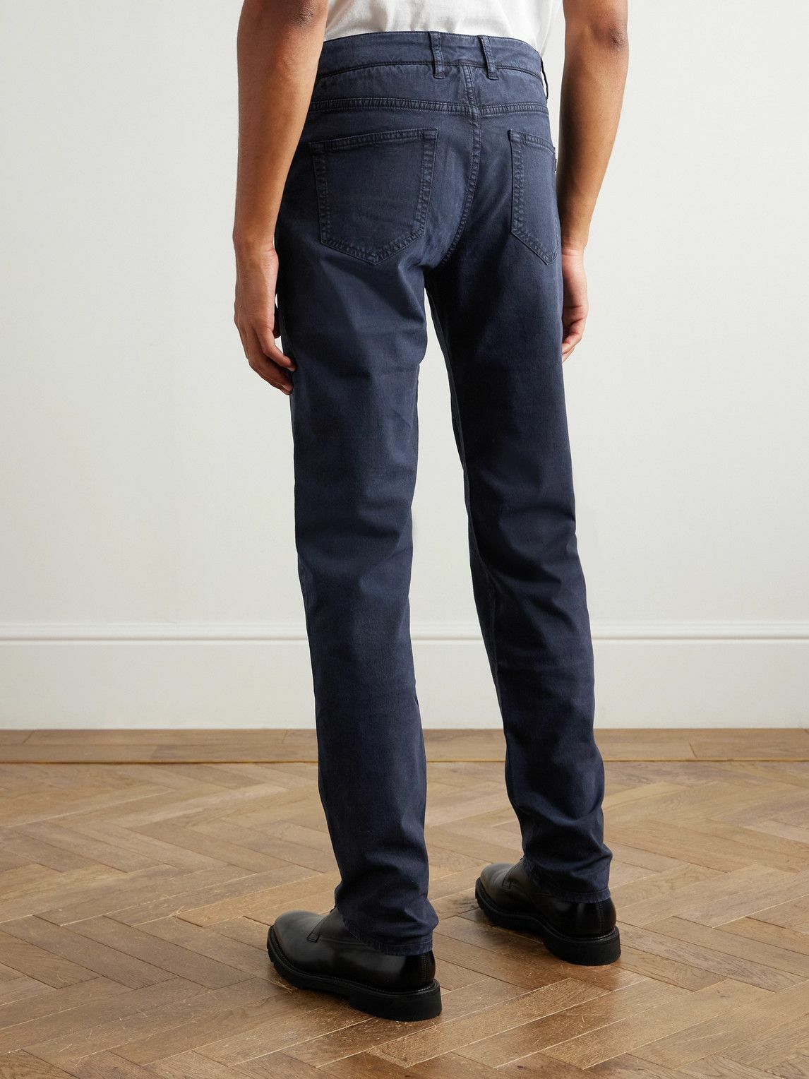 Purdey - Slim-Fit Straight-Leg Cotton-Blend Twill Trousers - Blue