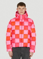 Gradient Damier Puffer Jacket in Pink