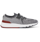 Brunello Cucinelli - Suede-Trimmed Stretch-Knit Sneakers - Gray