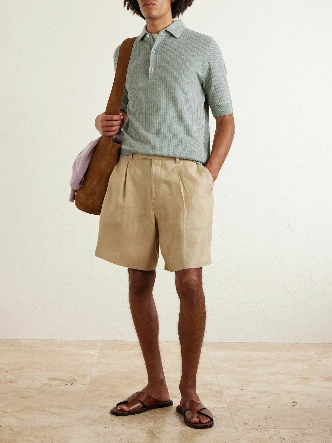 Lardini - Straight-Leg Pleated Twill Shorts - Neutrals