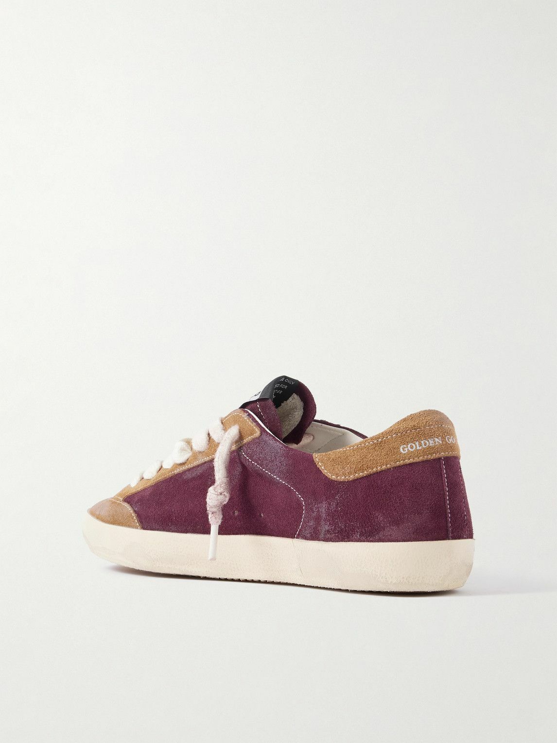 Golden Goose - Super-Star Distressed Leather-Trimmed Suede Sneakers - Burgundy