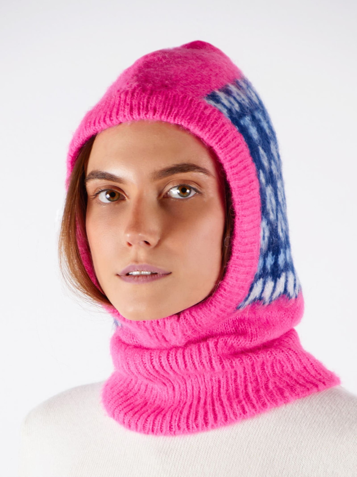 MC2 Saint Barth Woman Ultra Soft Fluo Pink Balaclava With Icelandic Pattern