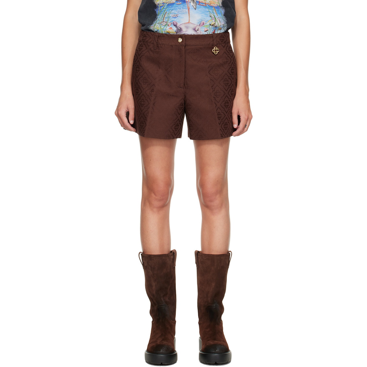 Casablanca Brown Cotton Monogram Shorts