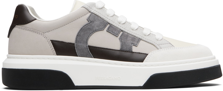 Photo: Ferragamo Gray & Off-White Low Cut Gancini Outline Sneakers