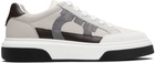 Ferragamo Gray & Off-White Low Cut Gancini Outline Sneakers