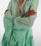 Blumarine Lace-trimmed sheer georgette shirt