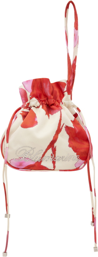 Photo: Blumarine Beige & Red Printed Satin Rhinestone Logo Pouch