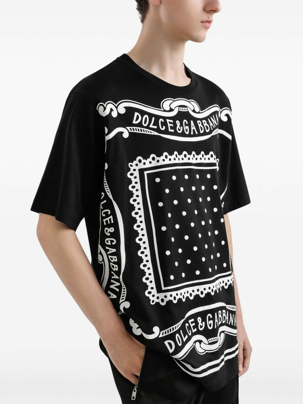 Dolce & Gabbana Black Bandana Print Cotton Men Hoodie Sweater