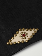 Cherry Los Angeles - Cotton-Blend Corduroy-Trimmed Embellished Denim Jacket - Black