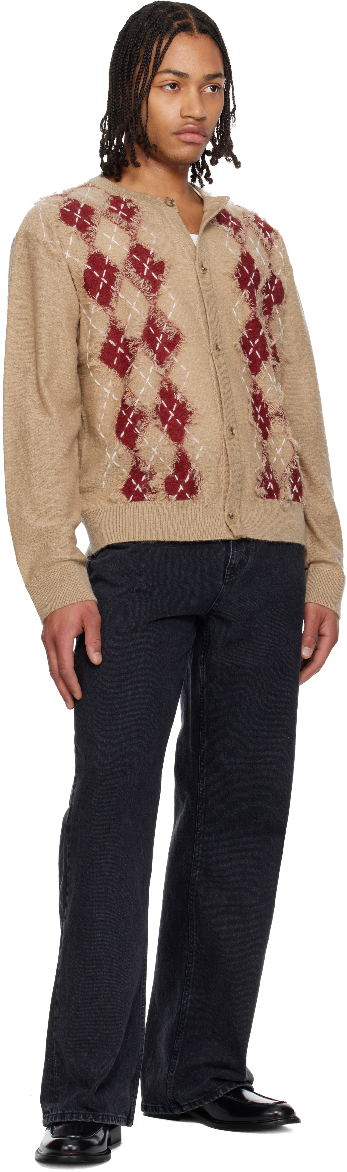 Solid Homme Beige Argyle Roundneck Cardigan