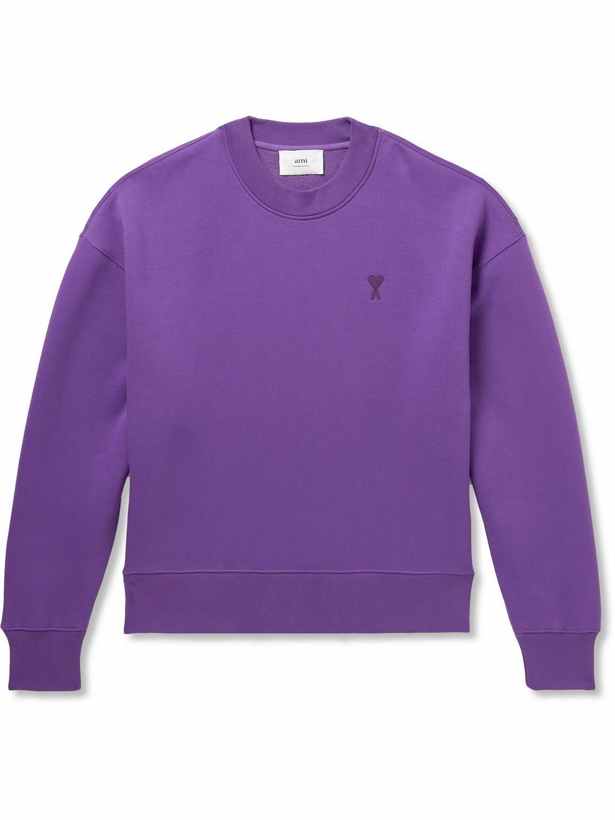 Photo: AMI PARIS - Logo-Embroidered Cotton-Blend Jersey Sweatshirt - Purple