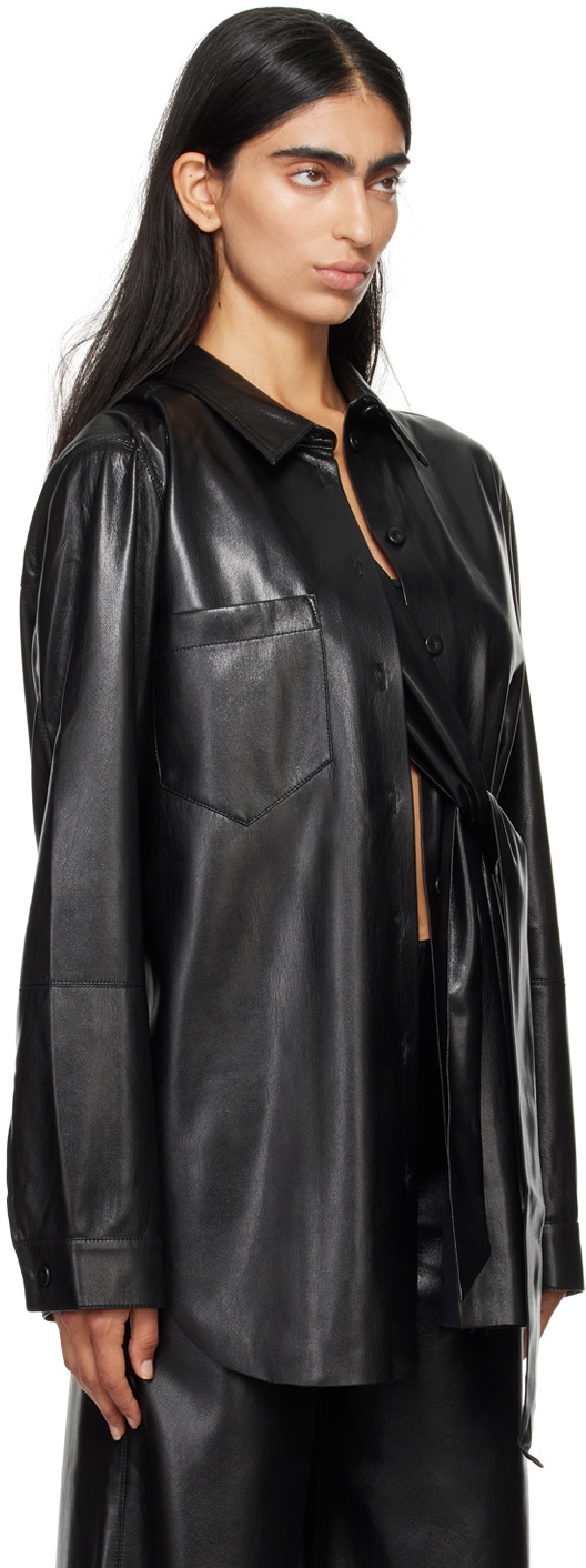NANUSHKA ヴィーガンレザー シャツ Nanushka Black Ileka Vegan Leather Shirt Nanushka