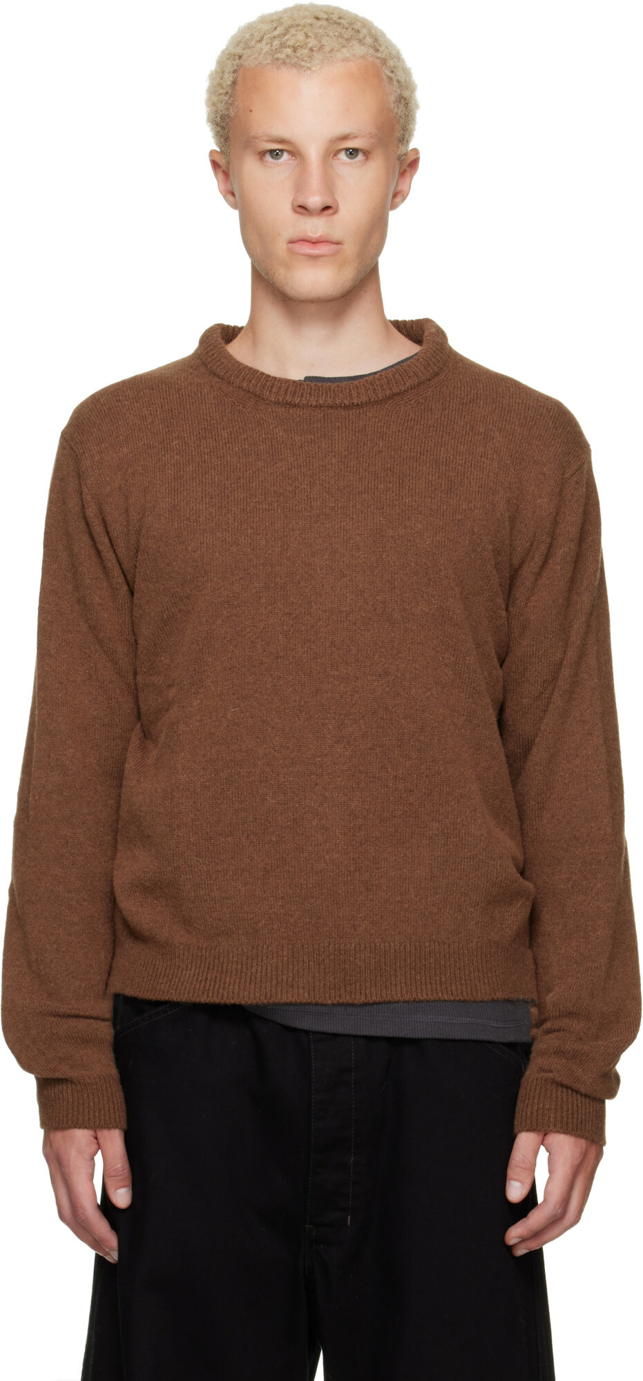 LEMAIRE Brown Crew-Neck Alpaca Wool Blend Sweater