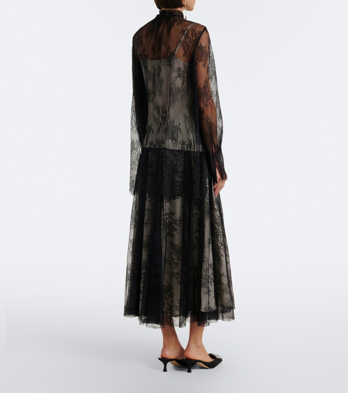 Erdem Pleated floral lace midi skirt