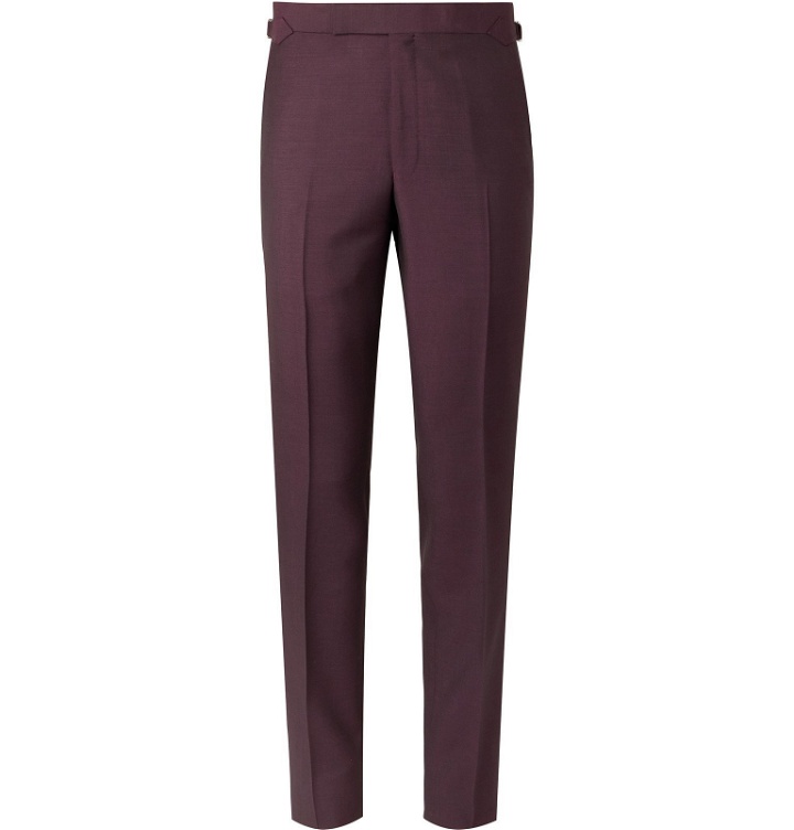 Photo: Richard James - Burgundy Slim-Fit Wool and Mohair-Blend Suit Trousers - Burgundy