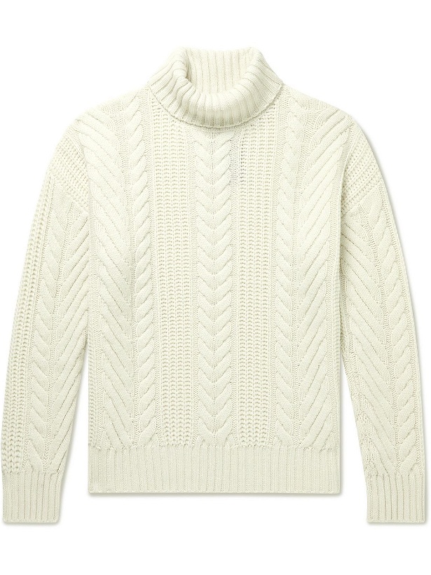 Photo: Hugo Boss - Nannos Cable-Knit Virgin Wool Rollneck Sweater - White