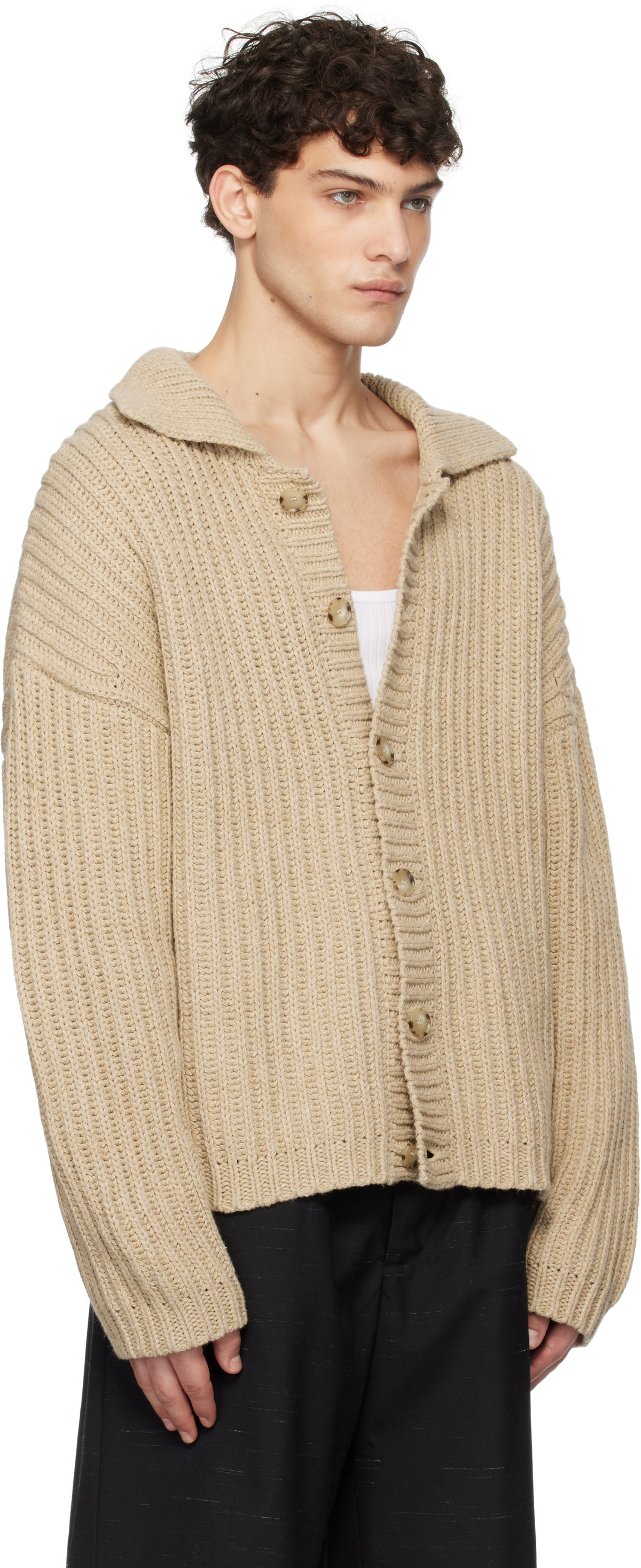 COMMAS Beige Fisherman Rib Cardigan