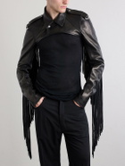 Rick Owens - Microbiker Cropped Fringed Leather Jacket - Black