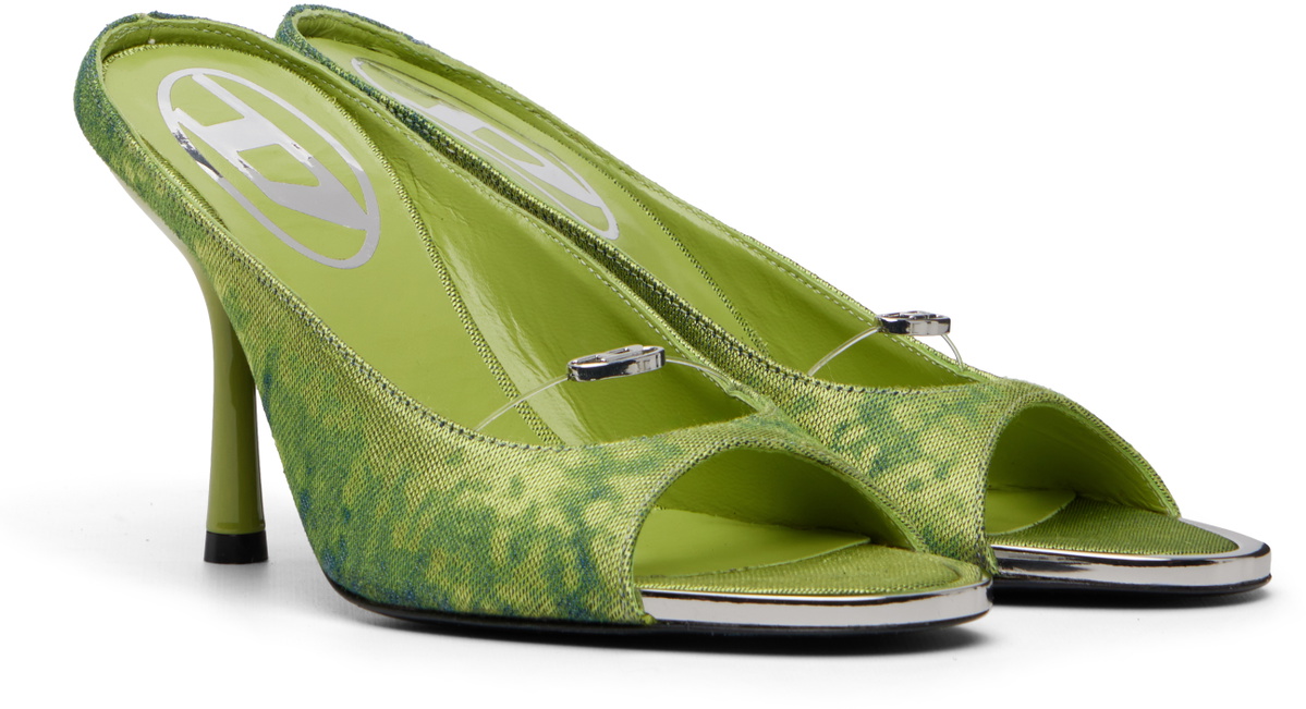 Diesel Green D-Diam's-High Denim Mule Heeled Sandals